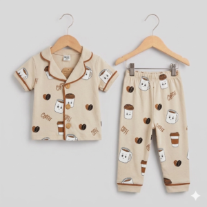 Pijama Takımı Kısa Kollu Kahve Desenli