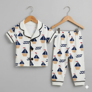 Pijama Takımı Kısa Kollu Gemi Dalga Desenli
