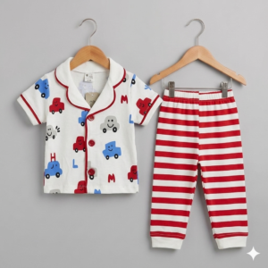 Pijama Takımı Kısa Kollu Araba Desenli Çizgili