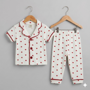 Pijama Takımı Kısa Kollu Kalp Desenli