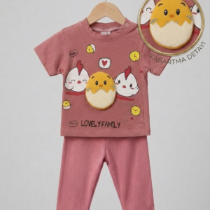Kız Bebek Kabartmalı Günlük Takım Yumurta Alt Üst Pembe