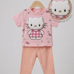 Kız Bebek Kabartmalı Günlük Takım Hello Kitty Pembe