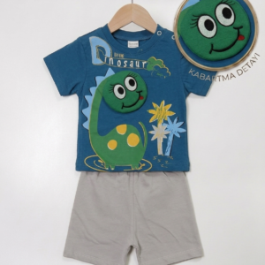 Erkek Kabartmalı Günlük Takım Dinazor Mavi Gri