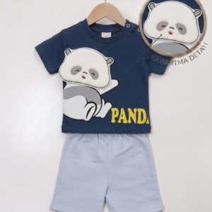 Erkek Kabartmalı Günlük Takım Panda Lacivert-Mavi